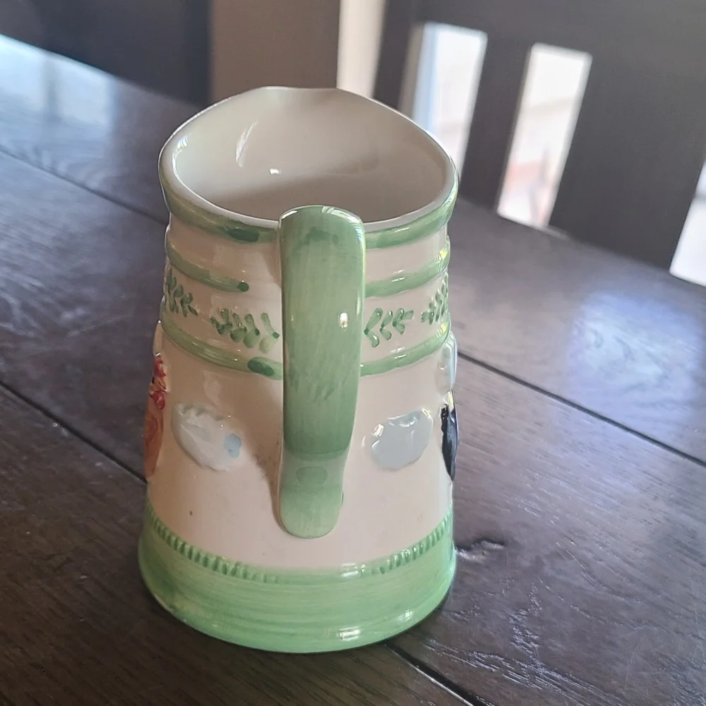 Vintage 1982 Green Ware Andrea West small pitcher/creamer with chickens🐣
